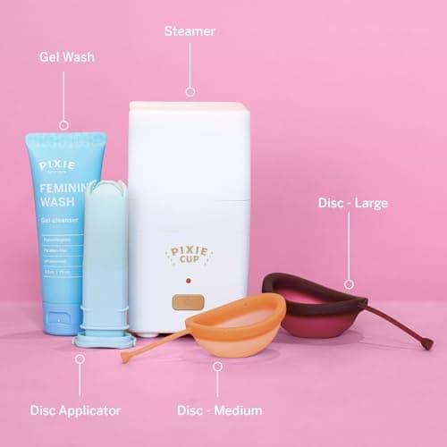 Pixie Menstrual Disc Collection - 2 Reusable Period Discs with Applicator, Sterilizer, Feminine Wash & Totes for Feminine Care, Tampon-Style Insertion - All-in-One Easy Period Solution