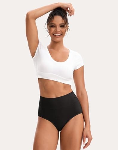 INNERSY Women's High Waisted Underwear Cotton Panties Regular & Plus Size 5-Pack(XL,Darks 1)