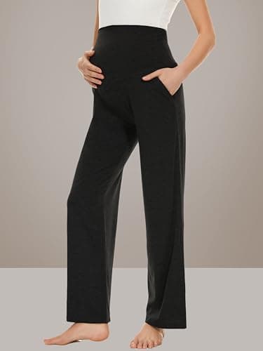 Ecavus Women's Maternity Wide/Straight Versatile Comfy Palazzo Lounge Pants Stretch Pregnancy Trousers with Pockets