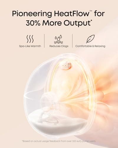 eufy Security Heated Breast Pump Hands-Free E20, Wearable with Innovative HeatFlow, 3 Heat Levels, Optimized Rhythm via App, 300 mmHg Strong Suction, Leakproof, Ultra-Slim and Quiet for in-Bra Use
