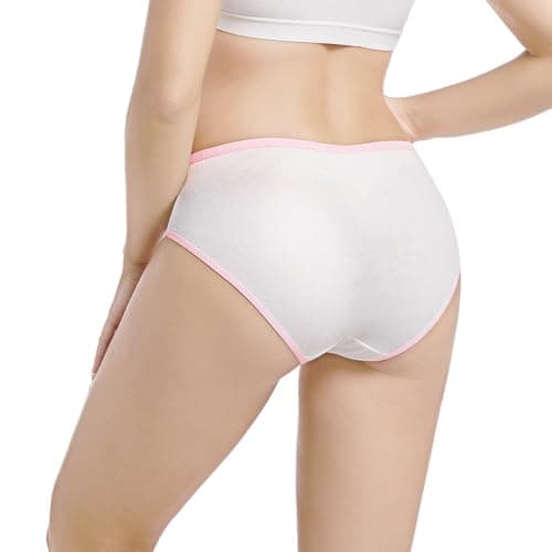 Husviuxin Women’s Disposable Underwear for Travel-Hospital Stays- 100% Cotton Panties White(10pk) (Medium 38-42 inch Hips)