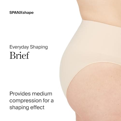 SPANX SPANXshape Everyday Shaping Brief - Core Control Shapewear Underwear - Invisible Under Clothes - Seamless Design - Soft Nude - Medium