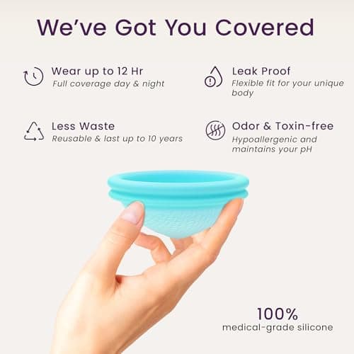 Ecoblossom Reusable Menstrual Disc - Large Menstrual Cup - Soft Period Disc for Women Designed with Flexible, Medical-Grade Silicone Period Cup (Large, Cyan)
