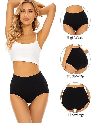 POKARLA Womens Cotton Underwear High Waisted Full Coverage Underpants Soft Breathable Postpartum Panties Stretch Briefs Black