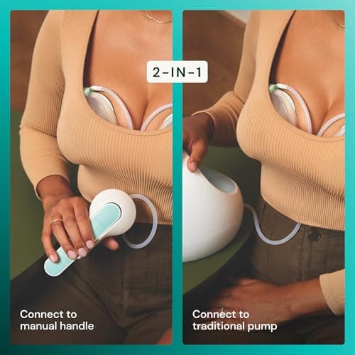 Willow Wave - Wearable Double Manual Breast Pump - Fits Fully in Bra - Ergonomic Handle - Wearable Breastfeeding Pump - Hospital Grade Suction - Postpartum Essentials - Holds 5oz per Cup