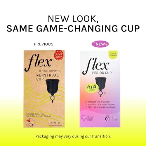 Flex Cup Starter Kit (Full Fit - Size 01) | Reusable Menstrual Cup + 2 Free Menstrual Discs | Pull-Tab for Easy Removal | Tampon + Pad Alternative | Lasts up to 10 Years | Capacity of 2 Super Tampons
