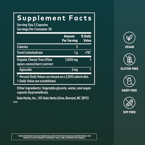 Gaia Herbs Vitex Berry - Vitex Traditionally Used to Support Hormone Balance for Women & a Healthy Menstrual Cycle* - 60 Vegan Liquid Phyto-Caps (30 Servings)