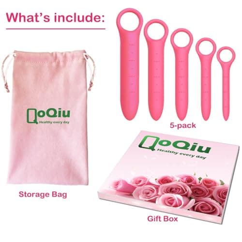 QoQiu 5-Pack Silicone Dilators for Pelvic Floor for Women with Fine Scales, Pelvic Wand Massager,Pelvic Floor Muscle Trainer, Pelvic Floor Strengthening Device with Storage Bag, Red