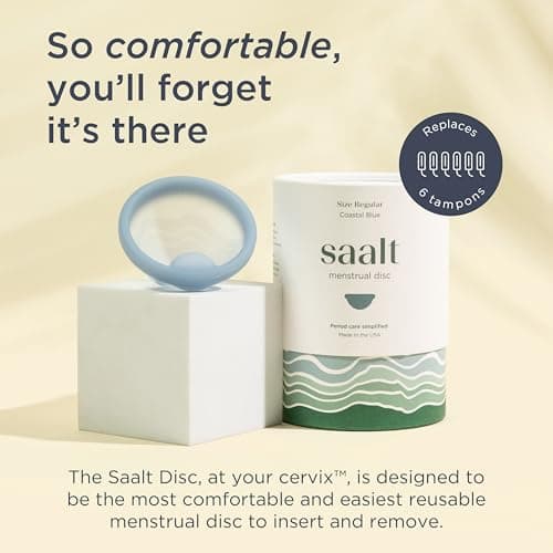 Saalt Menstrual Disc - Soft, Flexible, Reusable Medical-Grade Silicone - Wear 12 Hours - Removal Notch - Two Sizes - Menstrual Cup or Tampon Alternative - Made in USA - Lasts 10 Years (Blue, Regular)