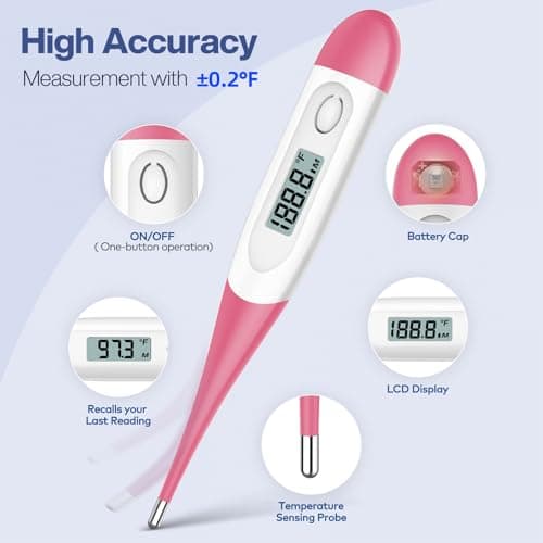 Boncare 10 Seconds Oral Thermometer for Adults and Kids - Accurate & Safe Rectal Thermometer for Baby with Fever Alarm, Digital Thermometer (Pink)