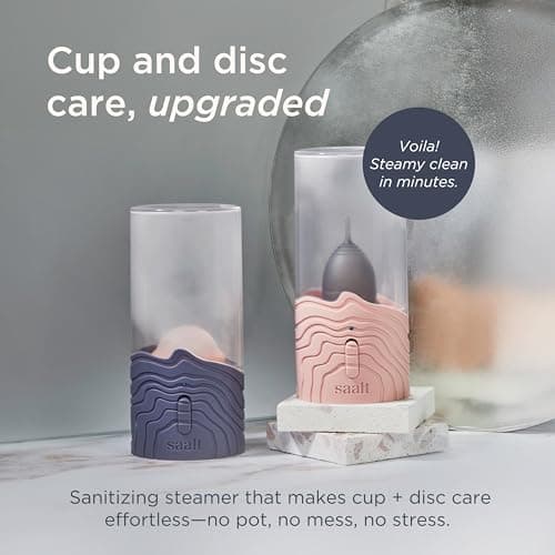Saalt Menstrual Cup Steamer - Period Cup & Disc Sanitizer - Hands-Free Steam Sanitizer- No-Boil Design with Removable Power Cord - Compact & Portable - Blue Dusk