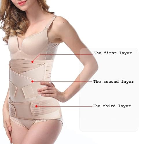 TiRain Postpartum Belly Band, 3-Piece Postpartum Girdle C Section Belly Band Support Recovery Belt Abdominal Binder One Size Fit US Size 4-12 Nude
