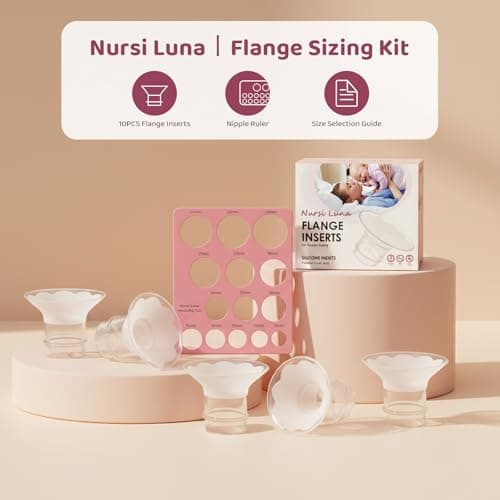 Nursi Luna Flange Sizing Kit with 10PCS Flange Inserts 13/15/17/19/21mm, Silicone Breast Pump Flange Insert Kit for 24mm Flanges/Shield Breast Pumps, Pumping Essentials Kit for Moms