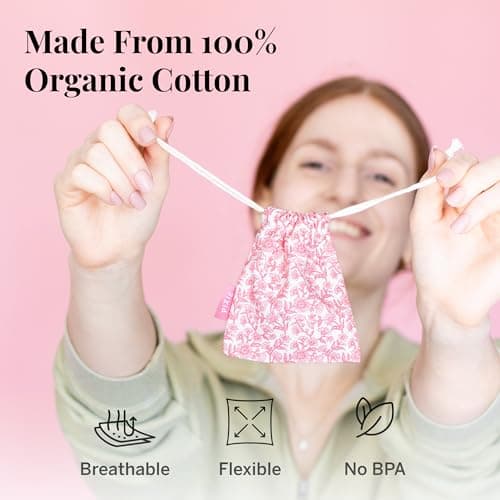 Pixie Menstrual Cup Storage Bag Case - 100% Organic Cotton Reusable Holder for Period Cups, Discs, and Kegel Balls - Store After Using Sterilizer or Wash - Container to Keep Menstrual Cup Cleaner