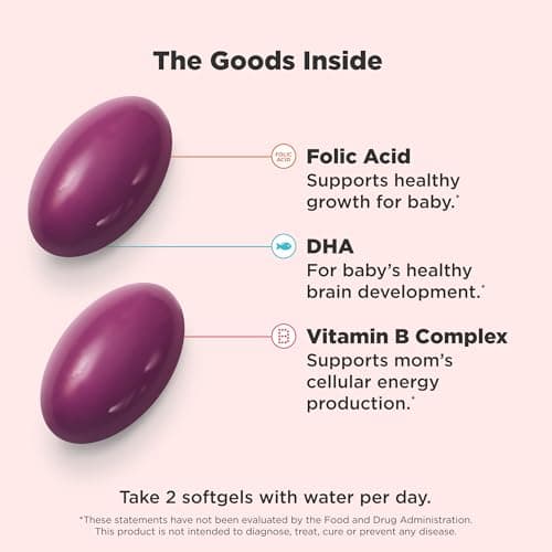 OLLY Ultra Strength Prenatal Multivitamin Softgels, Supports Mom's Wellness & Baby's Healthy Growth and Brain Development,* Folic Acid, DHA, Iron, Vitamins B, C, D & E, 30 Day Supply - 60 Count