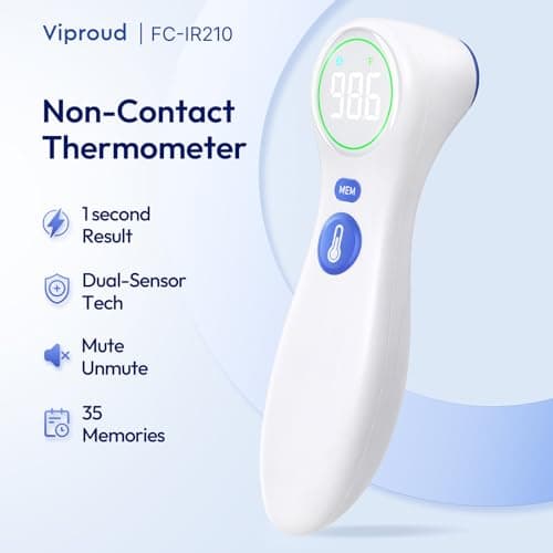 No-Touch Thermometer for Adults and Kids, 1-Second Fast Reading, Color-Coded Fever Alarm, Silent Mode, Object & Room Temperature Function, Baby Essential | Home Medical | Nurse Accessories for Work