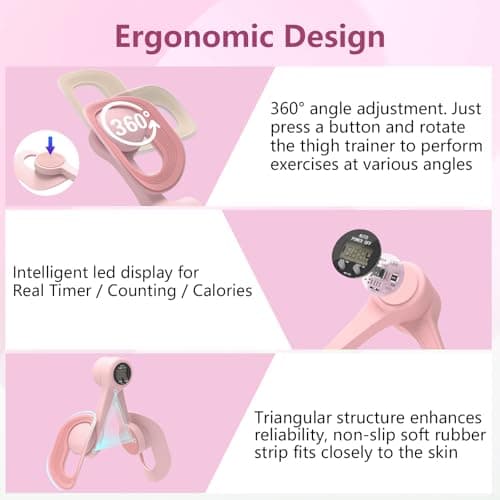 Thigh Trainer, 360°Adjustable Pelvic Floor Muscle Trainer with LED Display, Inner Thigh Exerciser with 20LB Resistance Band for Women, Home Fitness Equipment for Hip, Leg, Arm