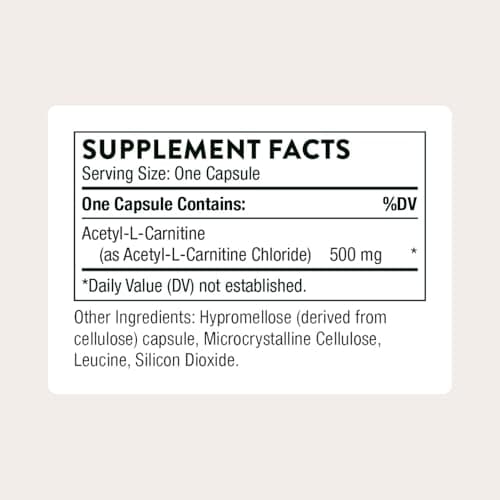 THORNE - Acetyl-L-Carnitine - 500 mg - Supports Brain Function, Mood & Healthy Nerve Sensations in the Hands & Feet* - Third-Party Certified - Gluten, Dairy & Soy-Free - 60 Capsules