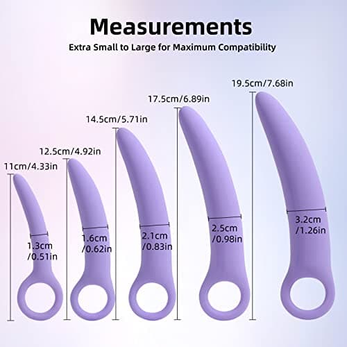 Qaveuny 5 Pack Silicone Pelvic Floor Muscle Dilator Trainer Set,Pelvic Wand Massager for Women,Pelvic Floor Strengthening Device - Purple (with Storage Bag)
