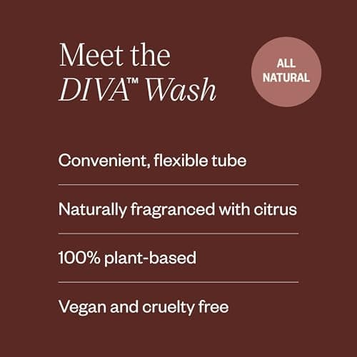 DIVA Wash - Menstrual Cup & Disc Cleanser - Requires One Drop Only - for Period Care - 100% Plant-Based Cleansing Wash - Fresh Citrus Scent - 4 Fl Oz