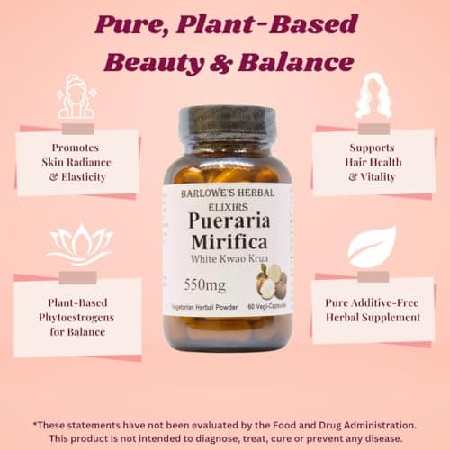 Pueraria Mirifica | 550 mg Per Capsule | Promotes Natural Beauty, Skin Elasticity & Hair Health | 60 Veggie Capsules | Non-GMO | Stearate Free | Glass Bottle