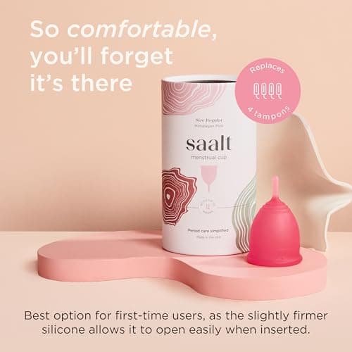 Saalt Menstrual Cup – Reusable Period Cup – Made for Comfortable, Leak-Free Protection Up to 12 Hours – BPA & Latex Free – Includes Cup & Carry Bag (Regular, Himalayan Pink)