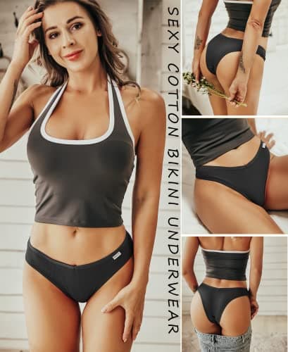 FINETOO 10 Pack Womens Cotton Underwear Sexy Stretch Bikini Panties Low Rise Hipster Ladies Soft V-Waist Cheeky(M)