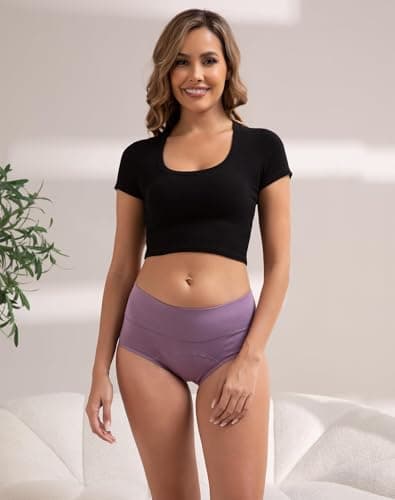 INNERSY Period Underwear for Women Leakproof High Waisted Menstrual Cotton Panties 3 Pack(Large, Midnight Iris)