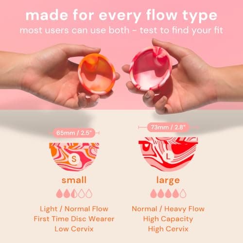Reusable Menstrual Discs (S & L) and Multipurpose Sterilizer Case Bundle – Reusable Disc Set with Portable Silicone Cleaning & Storage Container (Red & Orange Discs)