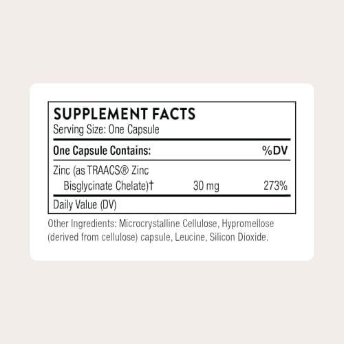 THORNE - Zinc Bisglycinate 30 mg - Highly Absorbable Zinc Supplement - Supports Immune System, Eye, Skin & Reproductive Health* - Third-Party Certified - Gluten, Dairy & Soy-Free - 60 Capsules