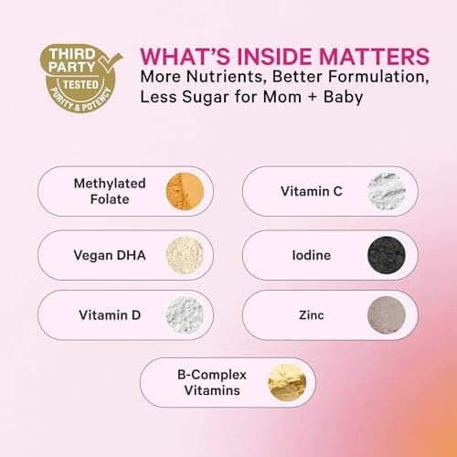 Pink Stork Premium Prenatal Gummy Vitamins | Vegan DHA from Algae, Methylated Folate, Vitamin D | 12 OBGYN-Recommended Nutrients | No Fishy Aftertaste | 60 Vegan Gummies, 30-Day Supply