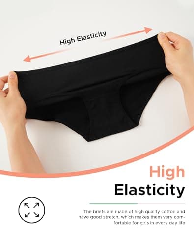 INNERSY Girls Cotton Underwear Teen Comfortable Panties Size 8-16 Briefs 6 Pack(12-14 Years, All Black)