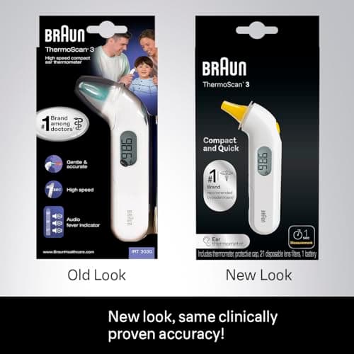Braun ThermoScan 3 Ear Thermometer, Fast 1 Second Measurement, Audio Fever Indicator, Digital Display, Baby and Infant Friendly, No. 1 Brand Recommended by Pediatricians