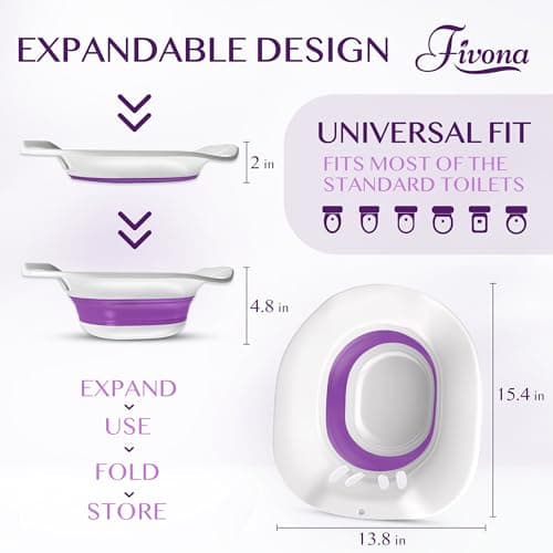 Fivona Sitz Bath for Toilet Seat Postpartum and Hemorrhoids Care - Yoni Steam Seat - Foldable Basin for Epsom Salt Soak - Portable Bidet BPA Free Temperature Resistant - Universal Fit - Purple