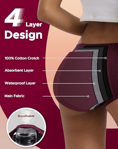 INNERSY Period Underwear for Women Teens Leak-Proof Menstrual Cotton Protective Hipster Panties 3-Pack (Light Flow (Dark Vintage), Medium)