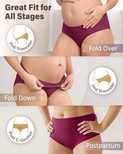 Intimate Portal Maternity Underwear Cotton Pregnancy Postpartum Panties Foldable Under the Bump Briefs 6 Pack Epitome L