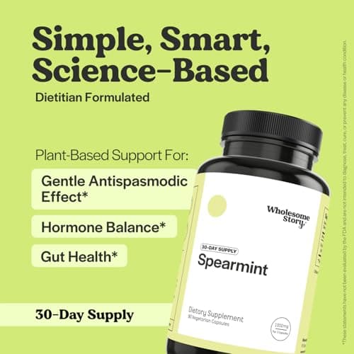 Wholesome Story Organic Spearmint Capsules Supplement | 1000mg Spearmint Leaf | 333.33mg Per Capsule | Supports Hormones, Digestion & Gut | Mentha Spicata | 30-Day Supply