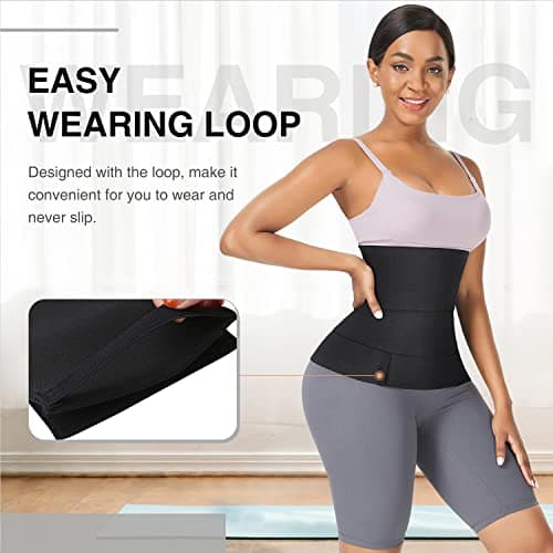 FeelinGirl Waist Trainer for Women Men Waist Wrap Tummy Control Waist Shaper with Loop Waist Trainer for Lower Belly Fat Black