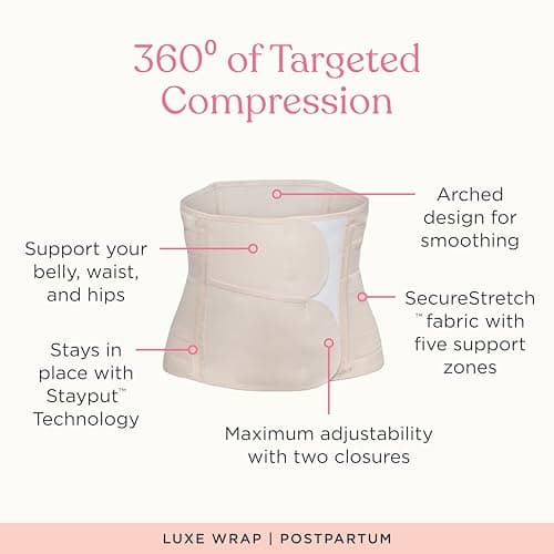 Belly Bandit Luxe Postpartum Belly Wrap - Adjustable Abdominal Binder w/Five Levels of Targeted Compression for Recovery - Supports Core, Waist After C-Section, Natural Birth - Regular, Black, Medium