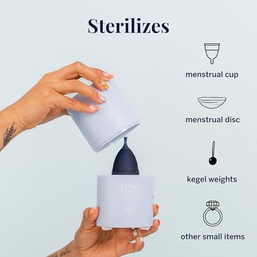 Pixie Menstrual Cup and Disc Steamer Sterilizer - 3 Minute Steam Clean - Sensor On-Off Button - Automatic Shut Off - Compact Cylinder Design