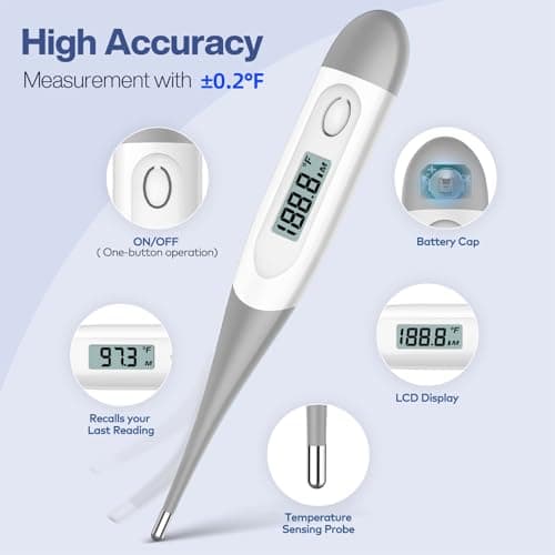 Boncare 10 Seconds Digital Thermometer for Adults and Kids - Accurate & Safe Rectal Thermometer for Baby with Fever Alarm, Oral Thermometer (Gray)