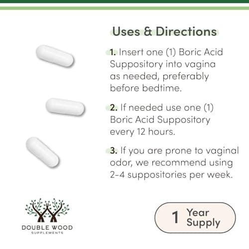 Boric Acid Suppositories 60 Count, Supports Women Health (Easy Dissolve, Third Party Tested) by Double Wood