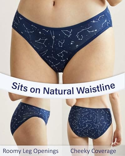 Neione Period Underwear for Women, Leakproof Menstrual Panties High Cut Cheeky Bikini Briefs Postpartum Undies Soft Stretch Comfortable 5 Pack Galaxy Medium