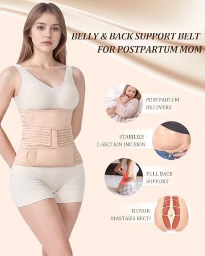 Evantha Postpartum Belly Band for Women: Adjustable Compression Wrap for Abdominal & Waist Support C-Section & Vaginal Birth Recovery Beige L