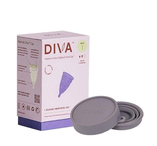 DIVA Cup & Shaker - Medical Grade Silicone Cup for Period Care - Reusable Menstrual Cup with Shaker for On-The-Go Cleansing - Wear Up to 12 Hours - Model 1 (for Medium to Heavy Flow)