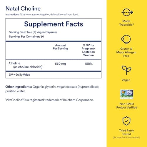 Ritual Natal Choline Supplement - 550mg - to Support Baby’s Cognitive Function When Taken During Pregnancy and Postpartum Choline Content in Breastmilk* - Vegan - Citrus - 30 Capsules - 30 Servings