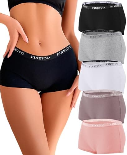 FINETOO Boyshort Underwear for Women Cotton Boxer Briefs Full Coverage Ladies BoyShorts Panties 5 Pack