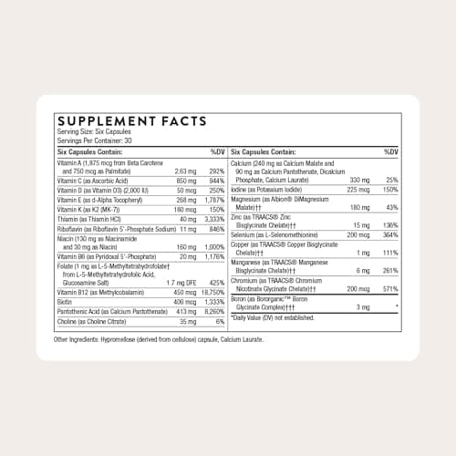 THORNE - Women's Multi 50+ - Comprehensive Daily Multi with Vitamins A, B6, B12, C, D, E, K, Zinc & More - Support Heart, Brain, Bone & Immune Health* - Third-Party Certified - 180 Capsules