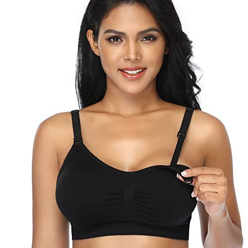 GXXGE 4Pack Nursing Bra for Breastfeeding Maternity Bras Push Up Silk Seamless Pregnancy Bralette Underwear Black Beige Rosered Blue Large