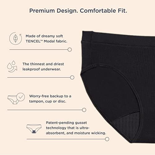 saalt Comfort Modal Brief Period Underwear - Heavy Absorbency - Replaces 3 Pads or 4 Tampons (Medium, Volcanic Black)